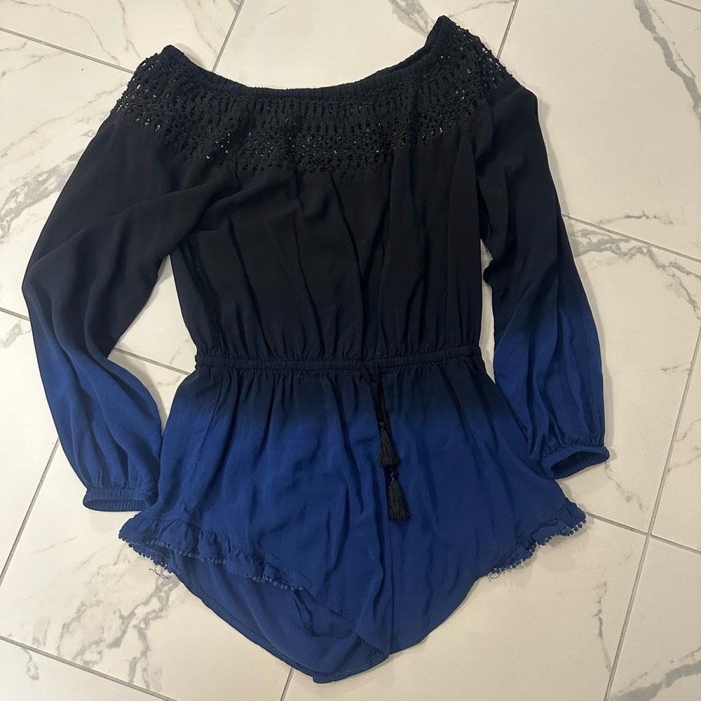 Victoria's Secret Black to Deep Blue Ombre Off-Shoulder Bodysuit